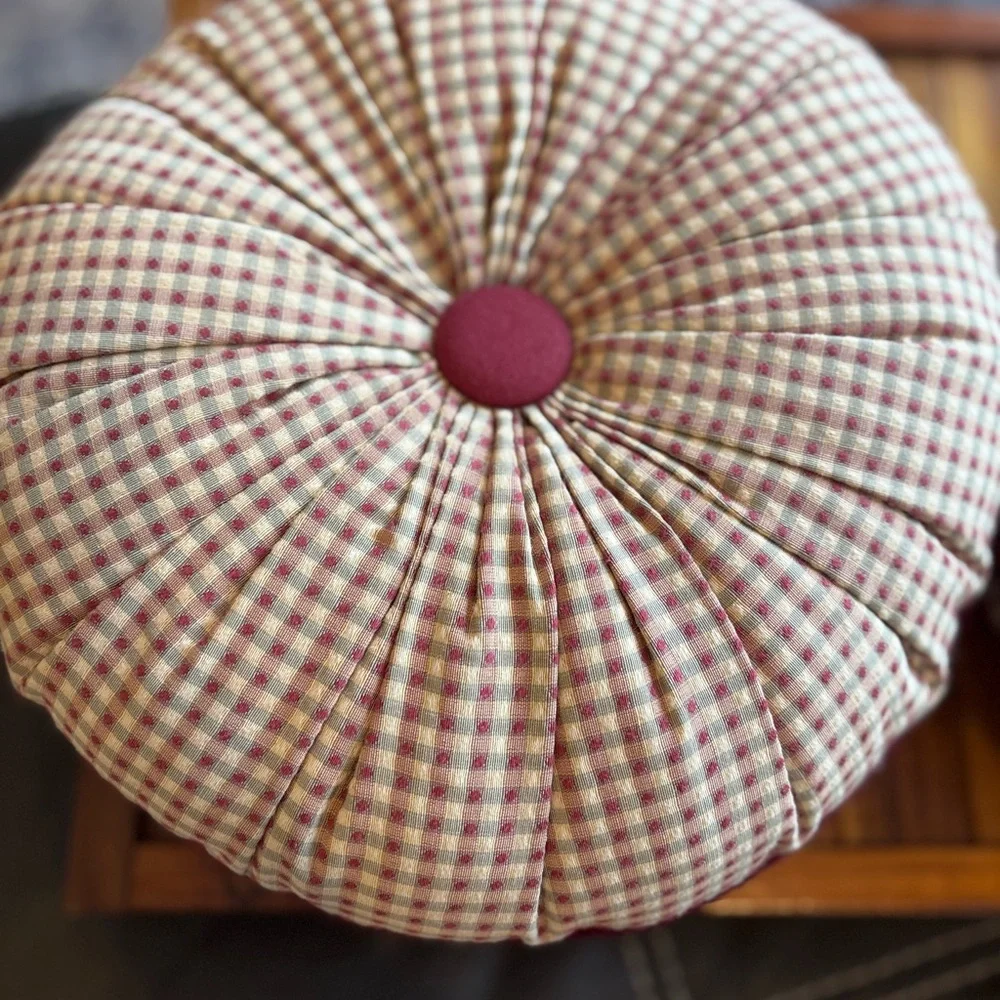 Vintage Plaid Checkered Tufted Throw Pillow Set with Piping Burgundy Cottage